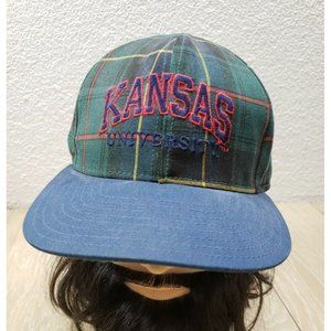 Kansas University Vintage Snapback Hat Tartan Plaid USA Made